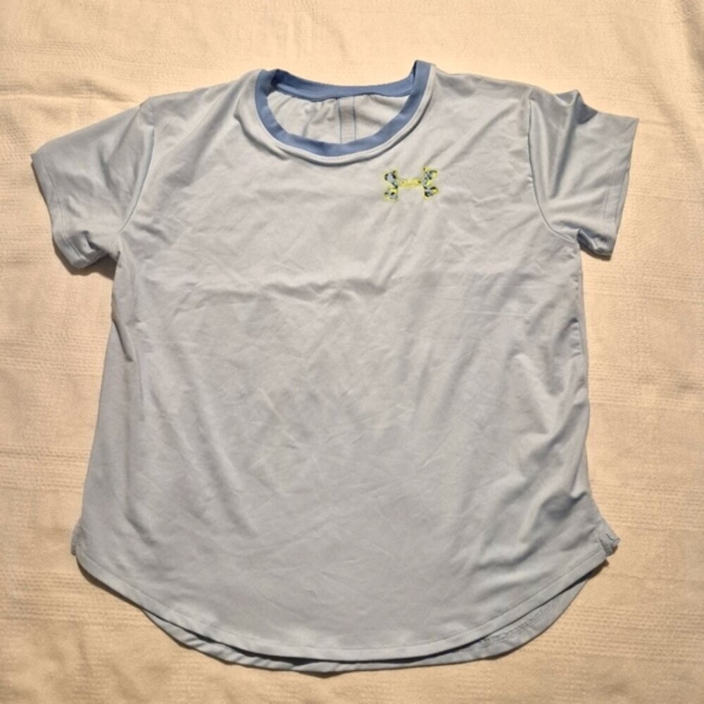 Under Armour womens Large short sleeve light blue shirt tags removed check meas.